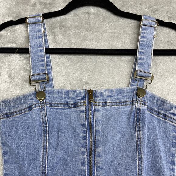 Forever 21 Denim Dress Womens Small Blue Jean Bodycon Mini Overall Zip Front - Picture 2 of 7